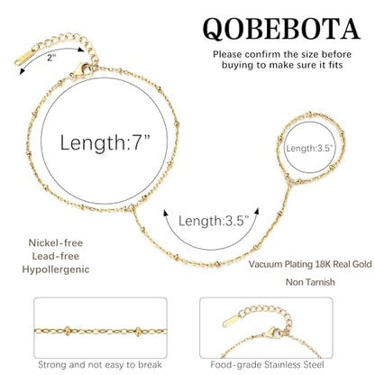 Hand Chain Bracelet Stainless Steel Gold Handchain Bracelets | Non Tarnish Handchain Bracelet for Women Summer Essentials Gold Link Bracelet Beach Waterproof Jewelry - color: Gold Bead