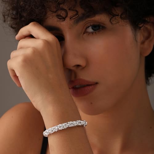LeCalla 925 Sterling Silver Byzantine Bolo Bracelet for Women | Handmade Adjustable Sliding Bolo Link Chain Bracelet | Classic Italian Byzantine Jewelry - color: Silver Byzantine