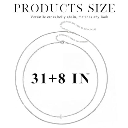 Cross Waist Chain, Women Layered Belly Chain, 2Pcs Minimalist Body chains for Causal Beach - color: Silver
