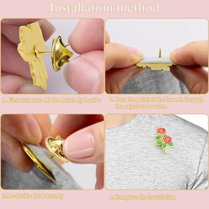12 Pcs Red Rose Flower Enamel Lapel Pin, 1.5 inch Metal Badge Brooch for Women Men Clothes Bags Hats - style: Red Rose+Carnation+Lily