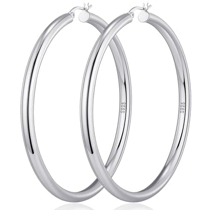 4mm Thick Gold Chunky Earrings Steling Silver Post Hoops Earrings For Women Hollow Tube Hoops Earrings Thick Gold Hoop Earrings Hypoallergenic Lightweight Gold Hoop Large Earrings 20/30/40/50/60MM - color: Silver,70mm