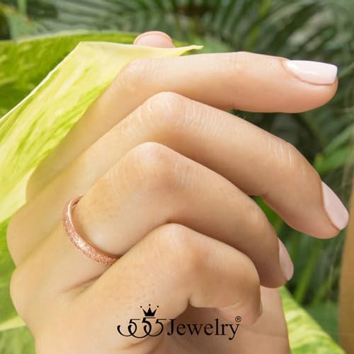 555Jewelry 4mm Sandblast Stainless Steel CZ Wedding Band Ring for Women & Men - color: Rose Gold style 2