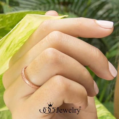 555Jewelry 4mm Sandblast Stainless Steel CZ Wedding Band Ring for Women & Men - color: Rose Gold style 2