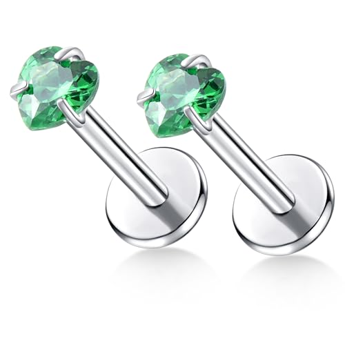 BelezaDosas G23 Titanium Labret Studs Threadless 16G Lip Rook Lobe Tragus Helix Cartilage Push Back Earring Piercing Jewelry - style: 1 piar love green