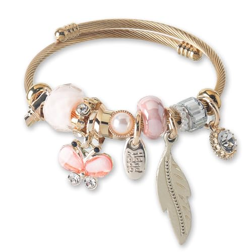 DS Charm Bracelets for girls,exquisite cute cartoon gold friendship bracelets Stainless Steel Bangle with birthday Gift box, Adjustable girls jewelry Suitable for holiday gifts - style: Gold-butterfly 2