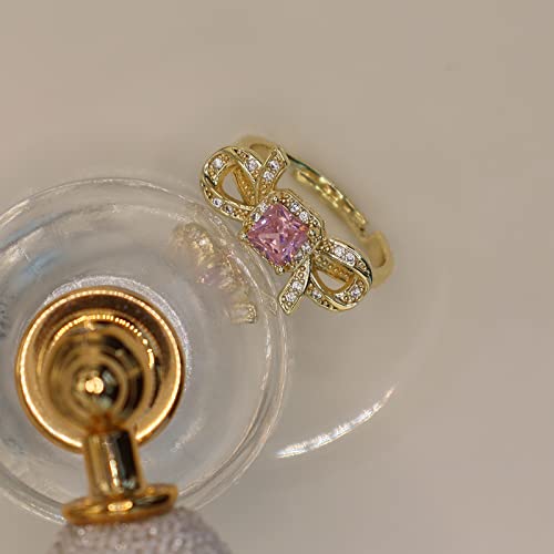 Gold-Plated Butterfly Rings - Vintage Snake Statement Rings with Cubic Zirconia for Women Adjustable Open Rings - style: Pink Diamond