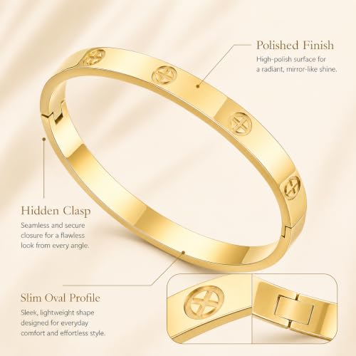 Friendship Love Bracelet for Women, 18K Gold Plated Titanium Steel Cuff - color: Gold, size: Cross 7.5''