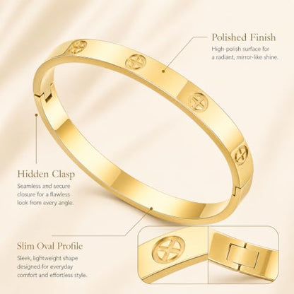 Friendship Love Bracelet for Women, 18K Gold Plated Titanium Steel Cuff - color: Gold, size: Cross 7.5''