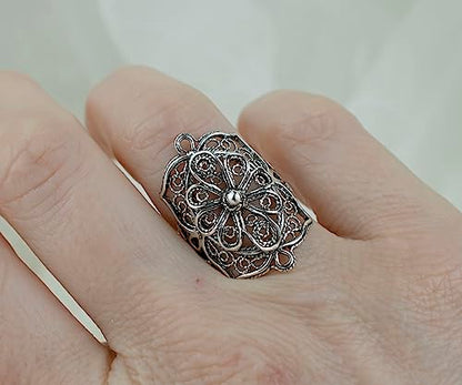 Filigranist 925 Sterling Silver Artisan Made Handcrafted Lace Embroidery Filigree Art Women Cocktail Statement Ring - style: Bold