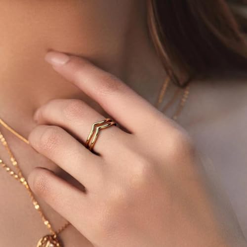 MYNENEY Pointed Classical Promise Ring Stainless Steel Thin Ring For Women - color: Gold, size: 8