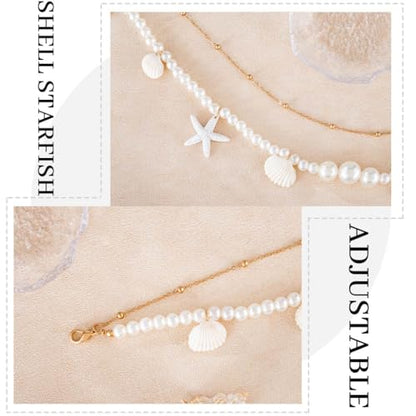 Florry Pearl Waist Chain Seashell Starfish Belly Chain Layered Waist Body Chains Summer Beach Party Club Body Accessories Jewelry for Women - color: Starfish Shells