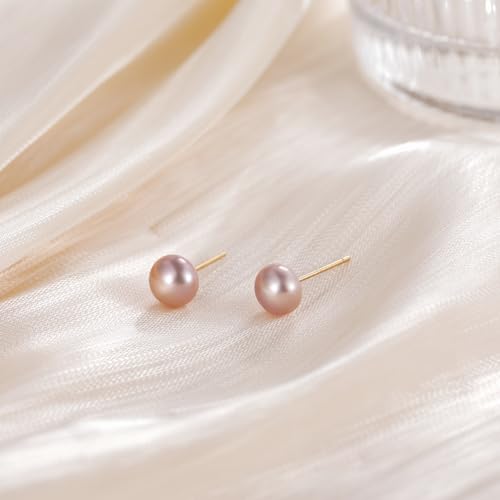 EAMTI Pearl Earrings for Women Trendy 18K Gold Plated Sterling Silver Freshwater Cultured Pearl Stud Earrings Hypoallergenic 5.5-9.5MM - color: Pink-purple, size: 6.6-7.5mm
