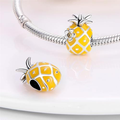 HappyStar 925 Sterling Silver Animal Dogs Charms Pendants fit Pandora Bracelets Necklaces Flowers Sports Travel Charms for Bracelets Women Jrwelry Gifts(with one Spacer Bead Charms) - style: Fruit Pineapple Beads
