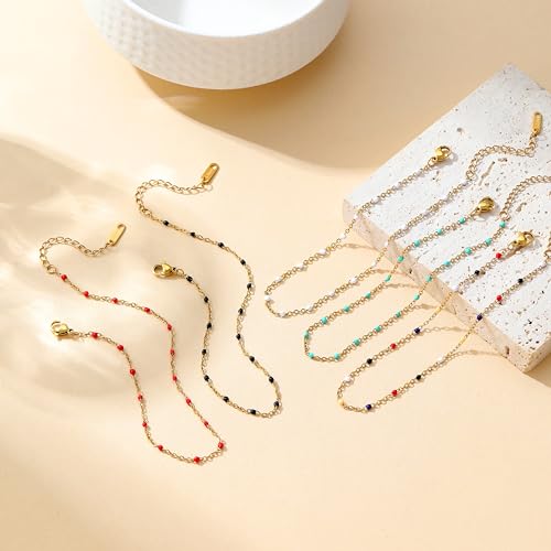 Dainty Ankle Bracelets for Women 18K Gold Plated Beaded Anklet Chain Simple Tiny Beads Anklet Waterproof Minimalist Summer Beach Foot Jewelry Gifts - color: Black Beads-Gold