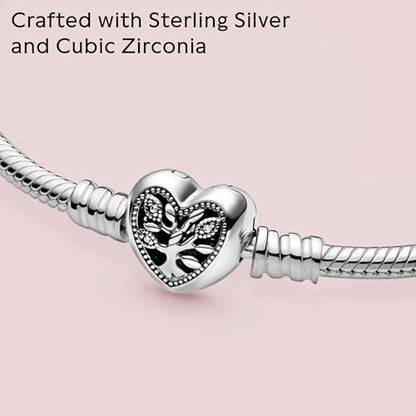 PANDORA Family Tree Heart Clasp Snake Chain Bracelet - color: Silver, size: 7.5