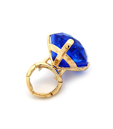 NYFASHION101 Women's Extra Big Rhinestone Fashion Stretch Ring - color: Blue/Gold-Tone
