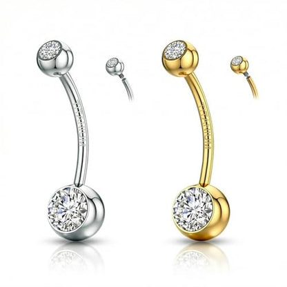 TOPBRIGHT G23 Titanium 14G Belly Button Rings - Internally Threaded Curved Barbell Hypoallergenic Navel Piercing Jewelry Gold Silver 2Pcs Set for Women 6mm 8mm 10mm 12mm 14mm 16mm - color: Silver&Gold-14mm bar