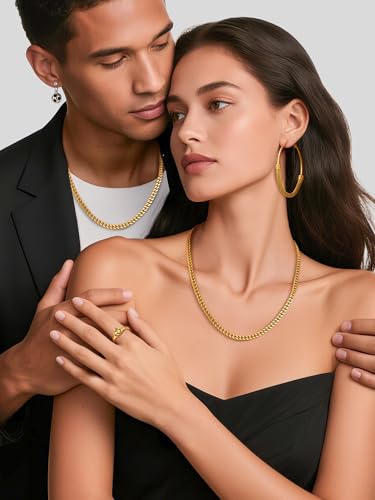 PROSTEEL Chunky Cuban Link Curb Chain Necklace for Women Men, Stainless Steel Choker Thick Trendy Statement Hip Hop Miami Cuban Chain Jewelry Gifts Unisex Size,5/12/14mm Widths,18"/20" - color: 5mm-Gold, size: 18inches