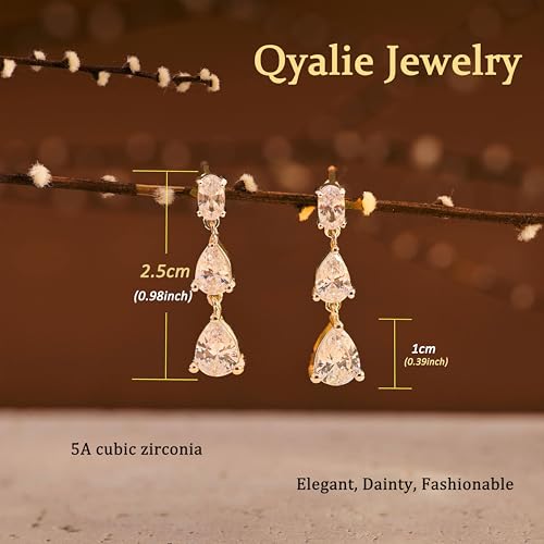 Dangle Drop Gold Earrings Women Prom with CZ Wedding Jewelry Gift | Dangling for Bridal, Sparkly Diamond , Gifts for Women, Dainty, Trendy, Butterfly Back - color: Gold-3CZ Drop