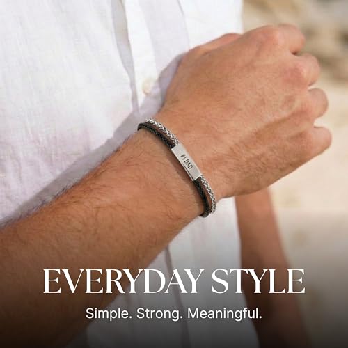 Mens Bracelet - Stainless Steel, Non Tarnish Rope Chain Bracelets, Stylish Fathers Day Gift for Dad, Husband, Boyfriend. - color: Black & Silver (Engraved)