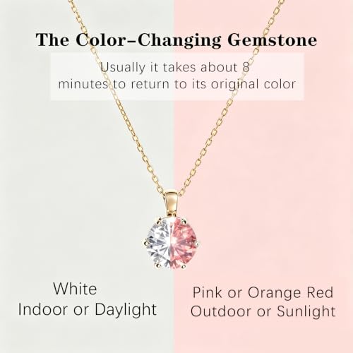 Cubic Zirconia Necklace Stainless Steel Color Change Synthetic Alexandrite/Solitaire Necklace Pendant Women - color: Round-Alexandrite-G
