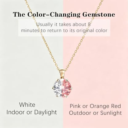 Cubic Zirconia Necklace Stainless Steel Color Change Synthetic Alexandrite/Solitaire Necklace Pendant Women - color: Round-Alexandrite-G