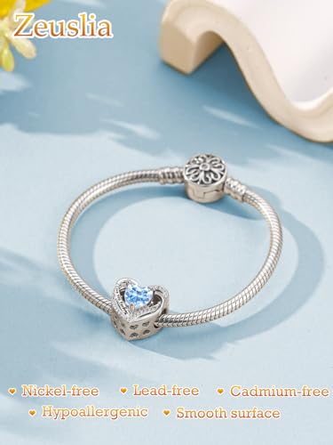 Heart Birthstone Charms for Bracelets, 925 Sterling Silver Women Bead Charms for Charm Bracelets Necklace, Mother's Day Birthday Anniversary Jewelry Gifts for Wife Mom Grandma Daughter - style: Bead - Mar - Aquamarine