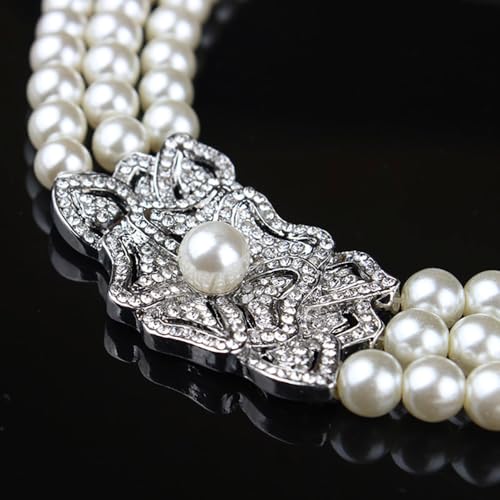 Multi Layer Bridal Jewelry Set Faux Pearl Necklace Earrings Bracelet Rhinestone Floral Choker Prom Necklace for Wedding bridal Bridesmaid (3 Piece)