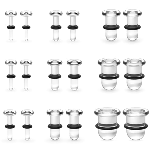14G 12G 10G 8G 6G 4G 2G 0G 00G Ears Gauges Tunnels Plugs for Women Acrylic Flat Top Plugs with O-rings Ear Gauge Stretching Kit Expander Stretcher Plug Earrings for Piercing Jewelry - color: 10g to 1", clear