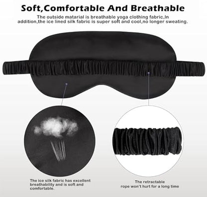 3Pcs Satin Eye Mask Silk Sleep Masks Set Silky Blindfold Eyeshade Blackout Eyes Cover Pouches Bag Scrunchy Wedding Gift- Color Champagne - color: Champagne