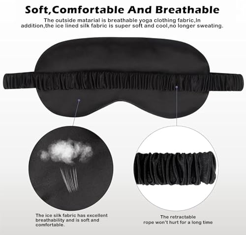 3Pcs Satin Eye Mask Silk Sleep Masks Set Silky Blindfold Eyeshade Blackout Eyes Cover Pouches Bag Scrunchy Wedding Gift - color: Dark Red