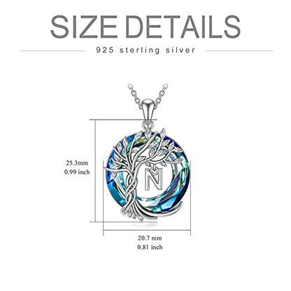 TOUPOP Gifts for Women Tree of Life Initial Necklace 925 Sterling Silver Letter Pendant with Blue Crystal Birthday Jewelry Gifts for Women Her Mom Wife Daughter - color: Tree of Life N Initial