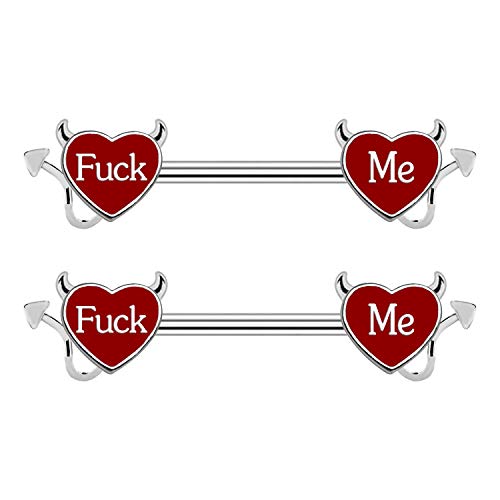 Letter Nipple Ring 14G 316L Surgical Steel Nipple Barbell Heart Shape Devil Body Piercing Jewelry for Women Men - color: red F