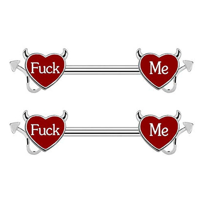 Letter Nipple Ring 14G 316L Surgical Steel Nipple Barbell Heart Shape Devil Body Piercing Jewelry for Women Men - color: red F