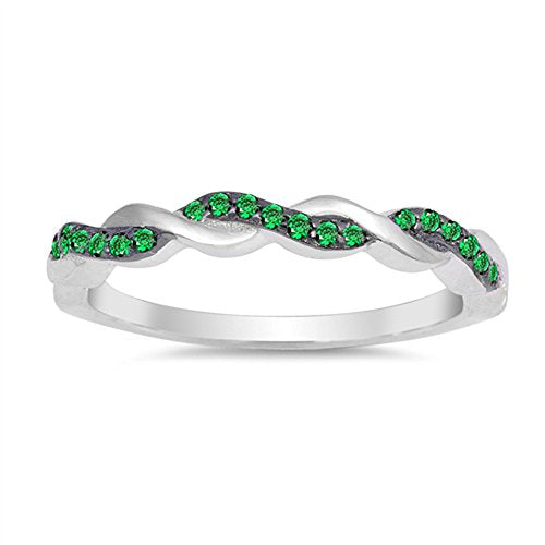 CHOOSE YOUR COLOR Sterling Silver Infinity Knot Ring - color: Green (Simulated Emerald)