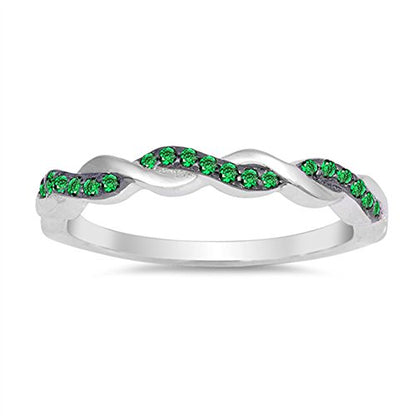 CHOOSE YOUR COLOR Sterling Silver Infinity Knot Ring - color: Green (Simulated Emerald)