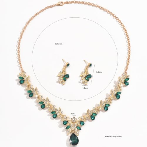 CJIAYUJEW Cubic Zirconia Wedding Jewelry Sets for Bride Bridesmaid Cluster Crystal Teardrop Pendants Jewelry Set Necklace Earring for Brides Bridesmaid for Wedding Party - color: Green