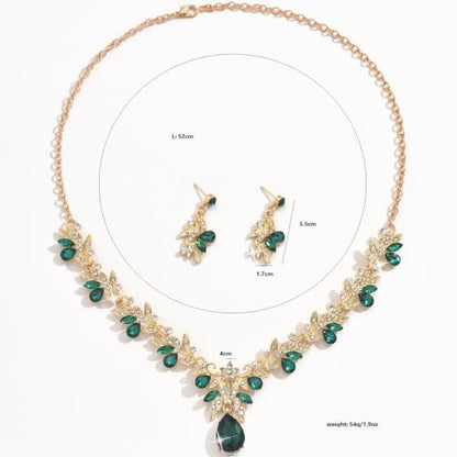 CJIAYUJEW Cubic Zirconia Wedding Jewelry Sets for Bride Bridesmaid Cluster Crystal Teardrop Pendants Jewelry Set Necklace Earring for Brides Bridesmaid for Wedding Party - color: Green