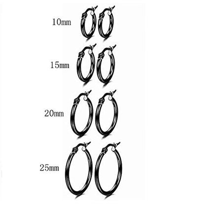 4 Pairs Stainless Steel Round Hoop Cute Huggie Earrings For Women Small Hoop Earring Set(10mm,15mm,20mm,25mm) - color: Black Tone-4Pairs