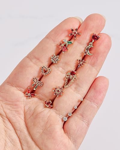 BSJ4U Nose Rings L Shaped for Women Nose Piercings 20G Surgical Stainless Steel Nose Studs CZ Heart Butterfly Flower Cherry Bow Moon Dangle Nose Piercing Jewelry - color: Silver Red Nose Rings