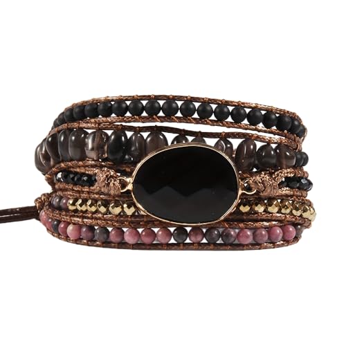 Women Wrap Bracelets Boho Natural Stone Jasper Turquoises Strand Bracelet Jewelry Collection - color: Black 2