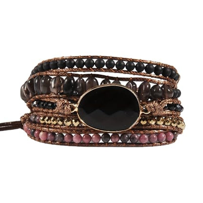 Women Wrap Bracelets Boho Natural Stone Jasper Turquoises Strand Bracelet Jewelry Collection - color: Black 2