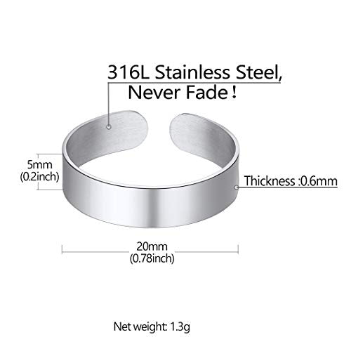 Stainless Steel Open Band Ring for Men Women 18K Gold/Black Plated Brush/Smooth Surface Rings Set Minimalist Jewelry(with Gift Box) - color: 05-Steel 5mm Smooth Surface