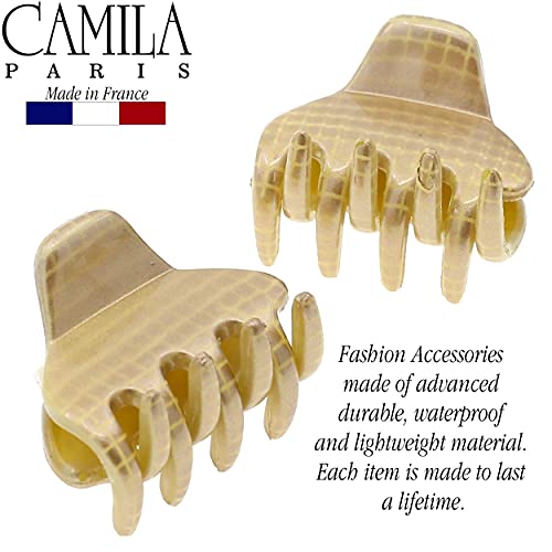 Camila Paris CP3198 French Small Hair Clips for Women, 1" Set of 2 Small Claw Clip Fashion Styling Mini Hair Clip Accessories for Women, Strong Hold No Slip Grip Cute Claw Clips, Made in France - color: Cobra Beige 1" 2PK