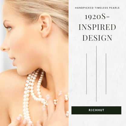 Women's Long Pearl Necklace - Natural Cultured Pearls - Luxurious 8mm Strand Pearls - 1920s Timeless Elegance - Great for Wives, Girlfriends, Sisters, and Besties - Length 60In/71In - color: Cream White, size: 60In