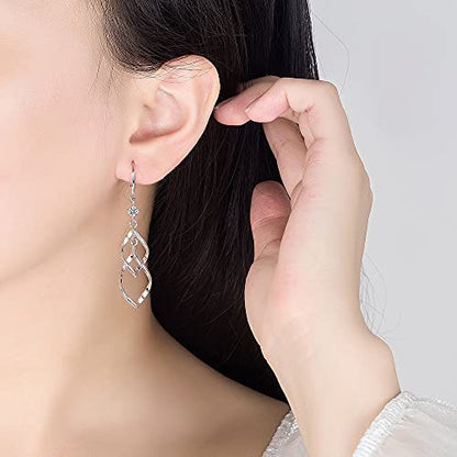 Linear Swirl Wire Earrings For Women dangling Boho Dangle Drop - color: Silver-Linear Swirl Wire Earrings With drill