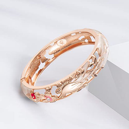UJOY Cloisonne Indian Bangle Colored Crystal Plated Hinge Cuff Bracelet Hollowed Bird Enamel Jewelry Gift 55C49 - color: 2 Pcs/set-Bird-Cream White