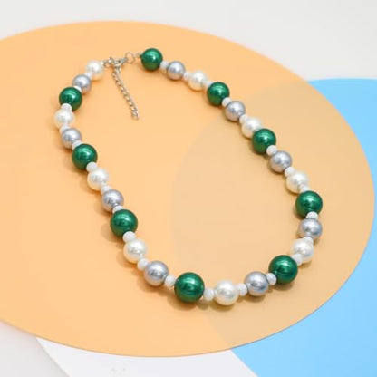 AAA+ Simulated Pearl Strand Necklace Colorful 10mm Pearls Choker Necklaces for Women 1920s Long Costume Jewelry Gift - color: emerald choker pearl