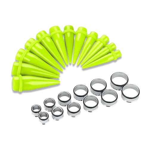24PC Ear Gauge Stretching Kit Acrylic Tapers and Surgical Steel Tunnels Plugs 00G-20MM Gauge Stretching Kit - color: NG-Silver