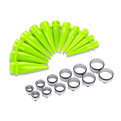 24PC Ear Gauge Stretching Kit Acrylic Tapers and Surgical Steel Tunnels Plugs 00G-20MM Gauge Stretching Kit - color: NG-Silver